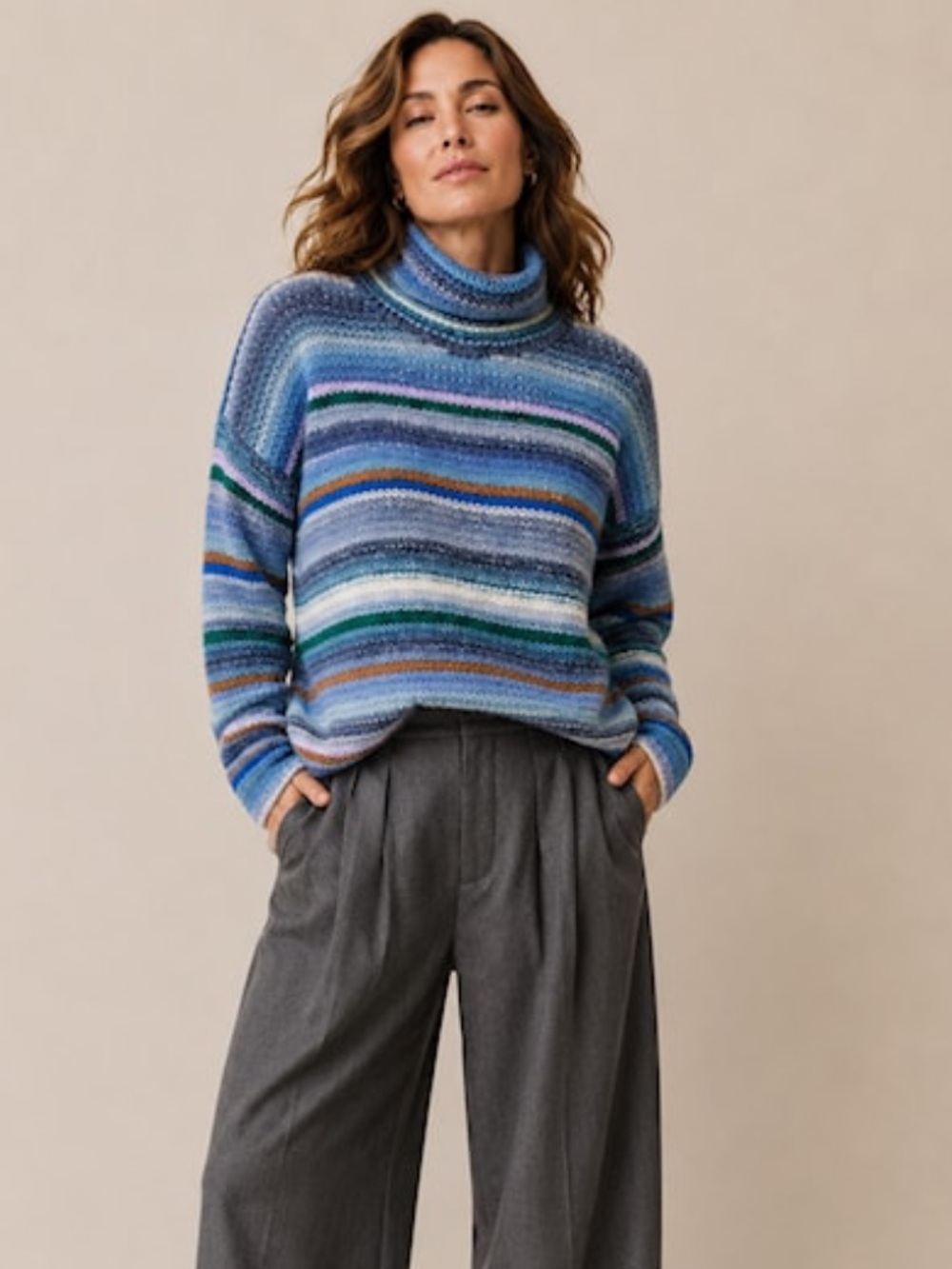 Skovhuus Anna Roll Neck Blue Yarn Knit Turtleneck Cowl Sweater Cozy Fall Size XL